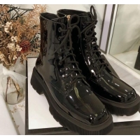 Affordable Price Gucci Patent Leathe 23 Lace-up Short Boots 120145 Black