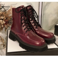 Popular Gucci Oily Leathe 23 Lace-up Short Boots 120148 Burgundy