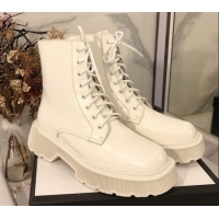 Good Product Gucci Shiny Leathe 23 Lace-up Short Boots 120151 White