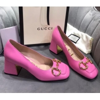 Super Quality Gucci Leather Mid-Heel Pumps with Horsebit 120226 Hot Pink