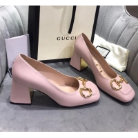 Grade Design Gucci Leather Mid-Heel Pumps with Horsebit 120226 Light Pink