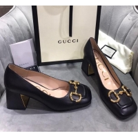 Good Quality Gucci Leather Mid-Heel Pumps with Horsebit 120230 Black