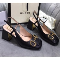 Hot Style Gucci Mid-Heel Slingback Pumps with Horsebit 0120231 Black