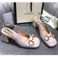 1:1 aaaaa Gucci Mid-Heel Slingback Pumps with Horsebit 120232 White