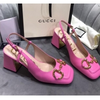 Crafted Gucci Mid-Heel Slingback Pumps with Horsebit 120232 Hot Pink