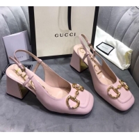 Grade Quality Gucci Mid-Heel Slingback Pumps with Horsebit 120232 Light Pink