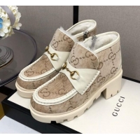 Low Price Gucci GG Velvet High-Top Heel Loafers 20263 Beige