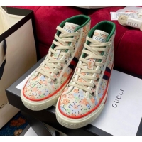 Best Product Gucci Tennis 1977 Liberty London Floral High Top Sneakers Pink Canvas 120303