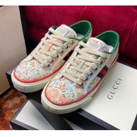 Super Quality Gucci Tennis 1977 Liberty London Floral Low-Top Sneakers in Green Canvas 120312