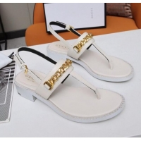 Classic Hot Gucci Leather Thong Sandal with Chain 626599 White 