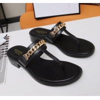 Modern Gucci Thong Sandal with Chain 626599 Black/Gold