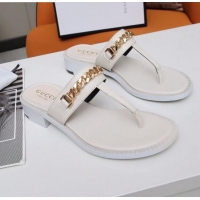 New Fashion Gucci Thong Sandal with Chain 626599 White/Gold