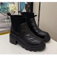 Top Quality Gucci Chevron Calfskin Short Boots with Interlocking G 121920 Black