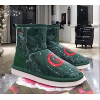 Low Price Gucci Shearling Wool PVC Short Boots with Interlocking G 010510 Green