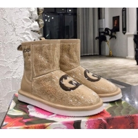 Best Luxury Gucci Shearling Wool PVC Short Boots with Interlocking G 010512 Beige