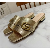 Classic Practical Gucci Leather Double G Flat Slide Sandals Gold 010664