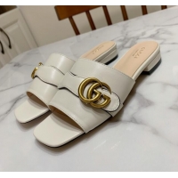 Super Quality Gucci Leather Double G Flat Slide Sandals 010667 White