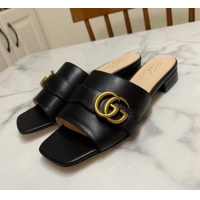 New Style Gucci Leather Double G Flat Slide Sandals 010667 Black