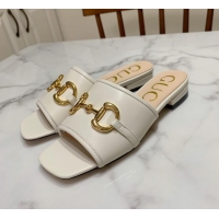 Perfect Gucci Leather 15mm Slide Sandals with Horsebit 010671 White