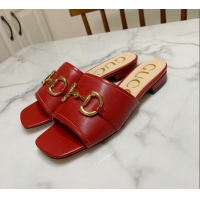 Grade Design Gucci Leather 15mm Slide Sandals with Horsebit 010671 Red