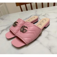 Low Price Gucci GG Marmont Leather 15mm heel Slide Sandals 010674 Pink