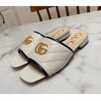 Low Price Gucci GG Marmont Leather 15mm heel Slide Sandals 010674 White