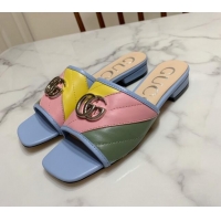 Best Price Gucci GG Marmont Leather 15mm heel Slide Sandals 010674 Multicolor