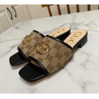 Best Design Gucci GG Marmont Canvas 15mm Slide Sandals 619893 Beige/Black