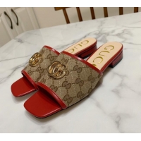 Best Price Gucci GG Marmont Canvas 15mm Slide Sandals 619893 Beige/Red