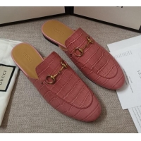 Low Price Gucci Stone Embossed Leather Slipper 010911 Pink