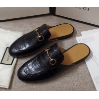 Best Quality Gucci Stone Embossed Leather Slipper 010911 Black