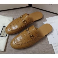 Most Popular Gucci Stone Embossed Leather Slipper 010911 Light Brown