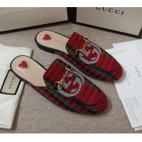 Reasonable Price Gucci Houndstooth and Stripe Slippers Slipper 010919 Red/Green