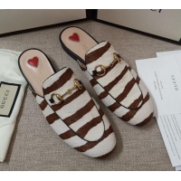 Affordable Price Gucci Striped Horse Fur Slipper 010921 White/Brown