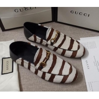 Low Price Gucci Striped Horse Fur Loafers 010922 White/Brown