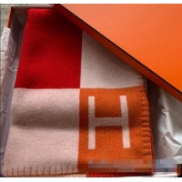 New Design Hermes Avalon Wool Cashmere Blanket 140x170cm H8509 Orange/Red 2020