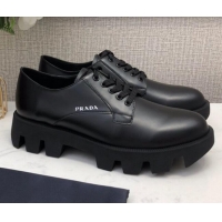 Top Quality Prada Silky Calfskin Lace-up Shoes 072508 Black