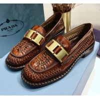 New Style Prada 30 mm Woven Calfskin Loafers 072723 Brown