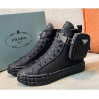 Low Price Prada Wheel Re-Nylon Gabardine High-top Sneakers with Pouch 102038 Black