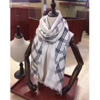 Unique Grade Burberry Cashmere & Silk Check Long Scarf B2187 White 2020