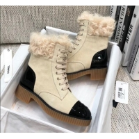 Good Quality Chanel Suede Fur Short Boots 111041 Beige