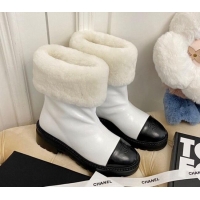 Top Quality Chanel Shiny Leather and Wool Short Boots White/Black 111046