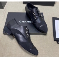 Reasonable Price Chanel Vintage Lace-ups Brogue Shoes in Leather and Fabric Patchwork 111170 Black