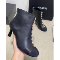 Trendy Design Chanel Lambskin Short Boots with Pearl Line G36774 Black