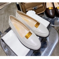 Most Popular Chanel Calfskin Loafers with Logo Metal 111229 White