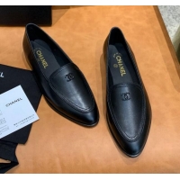 Durable Chanel Calfskin Loafers with CC Logo Charm G36717 All Black