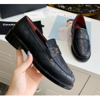 Top Design Chanel Quilted Lambskin Loafers with CC Band G36436 Black