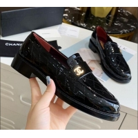 Low Cost Chanel Patent Quilted Calfskin Loafers with CC Band G36436 Black