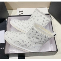 Luxury Discount Chanel Crystal CHANEL Letter Allover Short Boots 111420 White