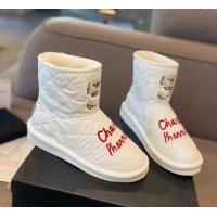 Purchase Chanel Quilted Cotton Wool Flat Short Boots with Crystal 5 111655 White